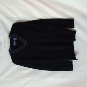 Liz Claiborne V-Neck Beaded Knit Tunic sz M Black Pre-owned